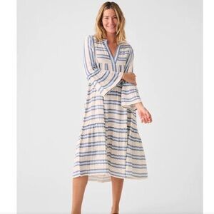 Faherty Dream dress Cotton Gauze Vida Midi Blue Baja Large Boho Beach Stripe XS